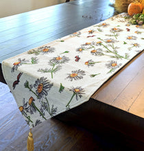 Load image into Gallery viewer, Tache Floral Yellow Daisies Ladybugs Ivory Woven Tapestry Table Runner (18114)