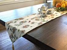 Load image into Gallery viewer, Tache Floral Yellow Daisies Ladybugs Ivory Woven Tapestry Table Runner (18114)