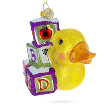 Load image into Gallery viewer, Educational Yellow Duck with ABC Blocks Glass Christmas Ornament