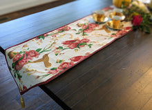 Load image into Gallery viewer, Tache Floral Red Roses Hummingbirds Ivory Woven Tapestry Table Runner (18109)