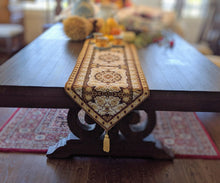 Load image into Gallery viewer, DaDa Bedding Golden Persian Style Rug Floral Brown Elegant Woven Tapestry Dining Table Runner (18119)
