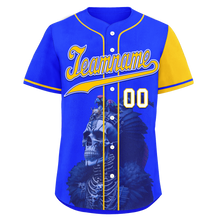 Load image into Gallery viewer, Custom Blue Yellow Skull Fashion Personalized Authentic Baseball Jersey BSBJ01-D017157