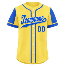 Load image into Gallery viewer, Custom Yellow Blue Raglan Sleeves Personalized Authentic Baseball Jersey BSBJ01-D017205