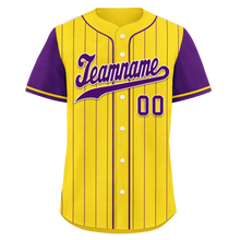 Load image into Gallery viewer, Custom Gold Purple Stripe Fashion Personalized Authentic Baseball Jersey BSBJ01-D017219