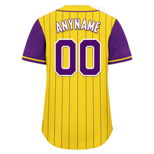 Load image into Gallery viewer, Custom Gold Purple Stripe Fashion Personalized Authentic Baseball Jersey BSBJ01-D017219