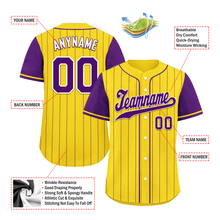 Load image into Gallery viewer, Custom Gold Purple Stripe Fashion Personalized Authentic Baseball Jersey BSBJ01-D017219