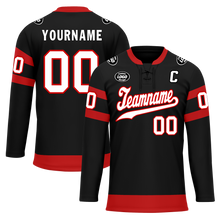 Load image into Gallery viewer, Custom Black Red Personalized Hockey Jersey HCKJ01-D0a70b0