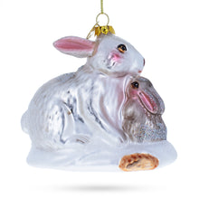 Load image into Gallery viewer, Mother and Baby Bunnies Glass Christmas Ornament