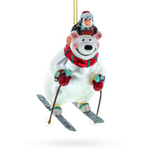 Load image into Gallery viewer, Bear and Penguin Skiing Glass Christmas Ornament