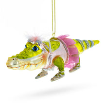 Load image into Gallery viewer, Alligator in Pink Ballerina Ensemble Glass Christmas Ornament