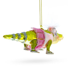 Load image into Gallery viewer, Alligator in Pink Ballerina Ensemble Glass Christmas Ornament
