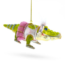 Load image into Gallery viewer, Alligator in Pink Ballerina Ensemble Glass Christmas Ornament