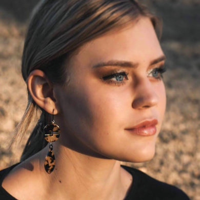 Tortoise Hinged Crescent Dangle Drop Earrings