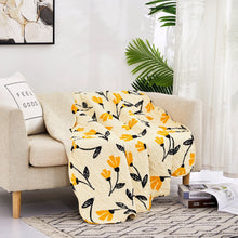 Load image into Gallery viewer, DaDa Bedding Botanical Floral Throw Blanket - Quilted Yellow Fleur Golden Orange Spring Time Tulips - Scalloped Edges Bright Vibrant Ivory Cream - 50 x 60