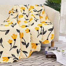 Load image into Gallery viewer, DaDa Bedding Botanical Floral Throw Blanket - Quilted Yellow Fleur Golden Orange Spring Time Tulips - Scalloped Edges Bright Vibrant Ivory Cream - 50 x 60
