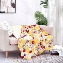 Load image into Gallery viewer, DaDa Bedding Yellow Floral Quilted Throw Blanket - Hummingbirds Farmhouse Red Flowers for Couch, Sofa or Bed- Scalloped Edges - 50 x 60