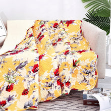 Load image into Gallery viewer, DaDa Bedding Yellow Floral Quilted Throw Blanket - Hummingbirds Farmhouse Red Flowers for Couch, Sofa or Bed- Scalloped Edges - 50 x 60
