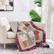 Load image into Gallery viewer, Tache Fairy Tale Tea Party Beige Burgundy Paisley Floral Cotton Patchwork Quilted Throw Blanket (DXJ103443)