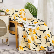 Load image into Gallery viewer, DaDa Bedding Botanical Floral Throw Blanket - Quilted Yellow Fleur Golden Orange Spring Time Tulips - Scalloped Edges Bright Vibrant Ivory Cream - 50 x 60
