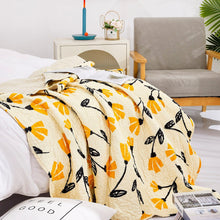 Load image into Gallery viewer, DaDa Bedding Botanical Floral Throw Blanket - Quilted Yellow Fleur Golden Orange Spring Time Tulips - Scalloped Edges Bright Vibrant Ivory Cream - 50 x 60