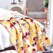Load image into Gallery viewer, DaDa Bedding Yellow Floral Quilted Throw Blanket - Hummingbirds Farmhouse Red Flowers for Couch, Sofa or Bed- Scalloped Edges - 50 x 60