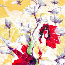 Load image into Gallery viewer, DaDa Bedding Yellow Floral Quilted Throw Blanket - Hummingbirds Farmhouse Red Flowers for Couch, Sofa or Bed- Scalloped Edges - 50 x 60