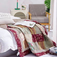 Load image into Gallery viewer, Tache Fairy Tale Tea Party Beige Burgundy Paisley Floral Cotton Patchwork Quilted Throw Blanket (DXJ103443)