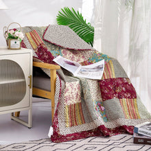 Load image into Gallery viewer, Tache Fairy Tale Tea Party Beige Burgundy Paisley Floral Cotton Patchwork Quilted Throw Blanket (DXJ103443)
