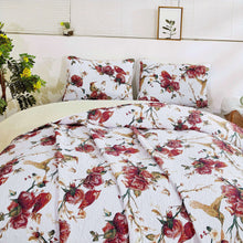 Load image into Gallery viewer, Tache Vintage Rose Garden Hummingbirds Burgundy White Reversible Floral Quilt Set (SD-7676)