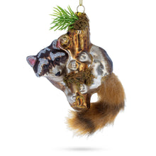 Load image into Gallery viewer, Curious Raccoon Climbing the Tree Glass Christmas Ornament