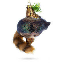 Load image into Gallery viewer, Curious Raccoon Climbing the Tree Glass Christmas Ornament