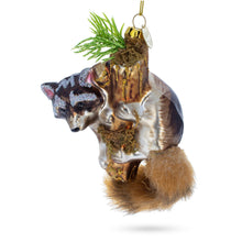Load image into Gallery viewer, Curious Raccoon Climbing the Tree Glass Christmas Ornament