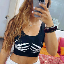 Load image into Gallery viewer, Skeleton Black Crop Tank Top