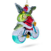 Load image into Gallery viewer, Alligator Riding Bicycle with Gifts Glass Christmas Ornament