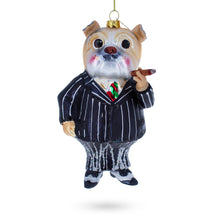 Load image into Gallery viewer, Dapper Bulldog in Suit with Cigar Glass Christmas Ornament