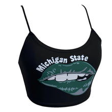 Load image into Gallery viewer, Michigan State Lips Black Spaghetti Tank