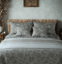 Load image into Gallery viewer, Tache Cotton Taupe Beige Striped Floral Geometric Starburst Quilt Set (DXJ107076)