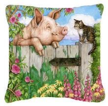 Load image into Gallery viewer, Pig at the Gate with the Cat Canvas Decorative Pillow CDCO0349PW1414