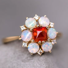 Load image into Gallery viewer, The Precious - Sugarloaf Cut Mexican Fire Opal Diamond Engagement Ring 18K Gold