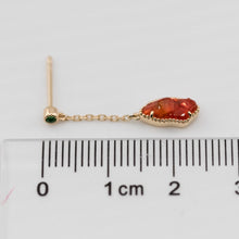 Load image into Gallery viewer, Two Colors Mexican Fire Opal Tsavorite Drop Earrings 18k Yellow Gold