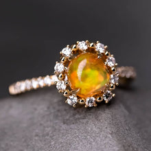 Load image into Gallery viewer, Adorable Orange Fire Opal &amp; Halo Diamond Engagement Ring 18K Yellow Gold