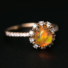 Load image into Gallery viewer, Adorable Orange Fire Opal &amp; Halo Diamond Engagement Ring 18K Yellow Gold