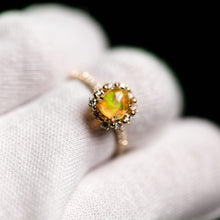 Load image into Gallery viewer, Adorable Orange Fire Opal &amp; Halo Diamond Engagement Ring 18K Yellow Gold
