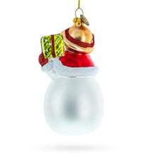 Load image into Gallery viewer, Snowman with Red Cardinals Holding a Gift Glass Christmas Ornament
