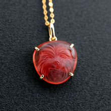 Load image into Gallery viewer, Hand Carved Bichon Dog Fire Opal Pendant Necklace 18K Yellow Gold