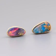 Load image into Gallery viewer, Minimalist Free Shaped Australian Doublet Opal Stud Earrings 18K Yellow Gold