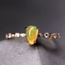 Load image into Gallery viewer, Minimalist Mexican Fire Opal Diamond Engagement Ring 18K Yellow Gold