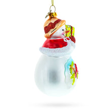 Load image into Gallery viewer, Snowman with Red Cardinals Holding a Gift Glass Christmas Ornament