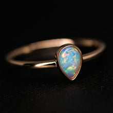 Load image into Gallery viewer, Minimalist Pear Shaped Natural Australian Solid Opal Ring 14k Yellow Gold