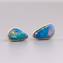 Load image into Gallery viewer, Minimalist Free Shaped Australian Doublet Opal Stud Earrings 18K Yellow Gold